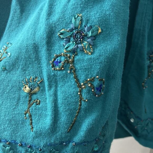 Y2K Vintage Women’s Size Small Blue Cardigan Sweater Sequins Embroidered Cottage - Picture 8 of 9